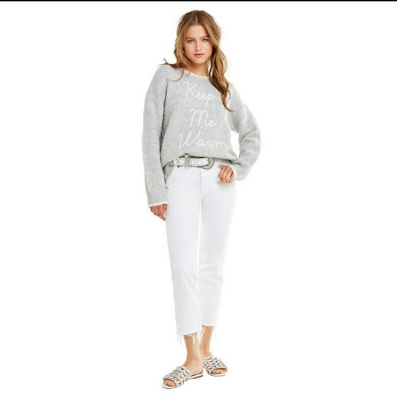 Wildfox sweater "Keep Me Warm" gray oversized crew neck women knit New - Picture 3 of 8